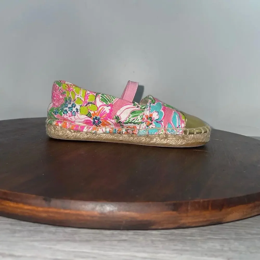Lilly Pulitzer Target Toddler Girl Size 8 Espadrille Shoes Pink Gold Floral